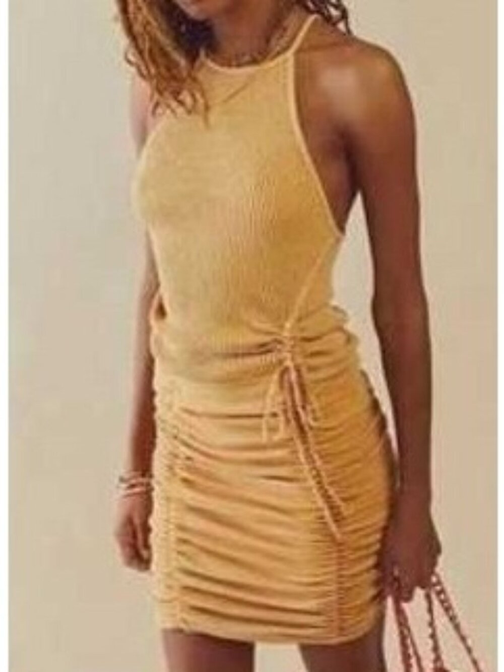 FP One Free People Katya Dusty Golden Yellow Thermal Strappy Mini Dress Medium